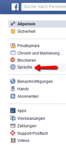 Facebook language settings step two