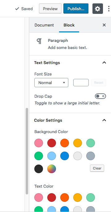 example paragraph settings block